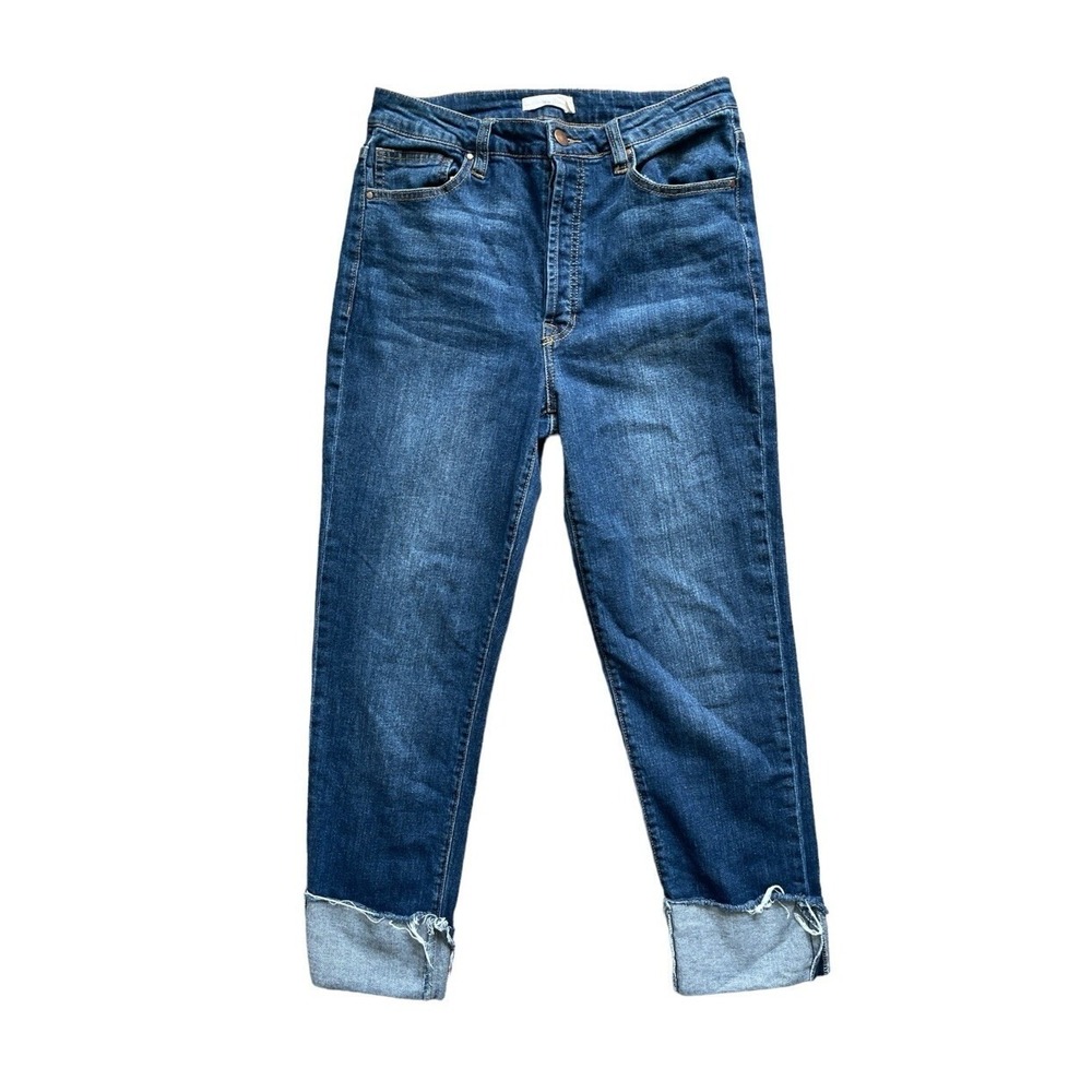 tgla Slim Straight Jeans Womens 29 Blue High Rise Button Fly Raw Frayed‎ Cuff
